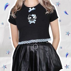 LYUU KITTY SKULL BLUE CROP TOP hello kitty goth